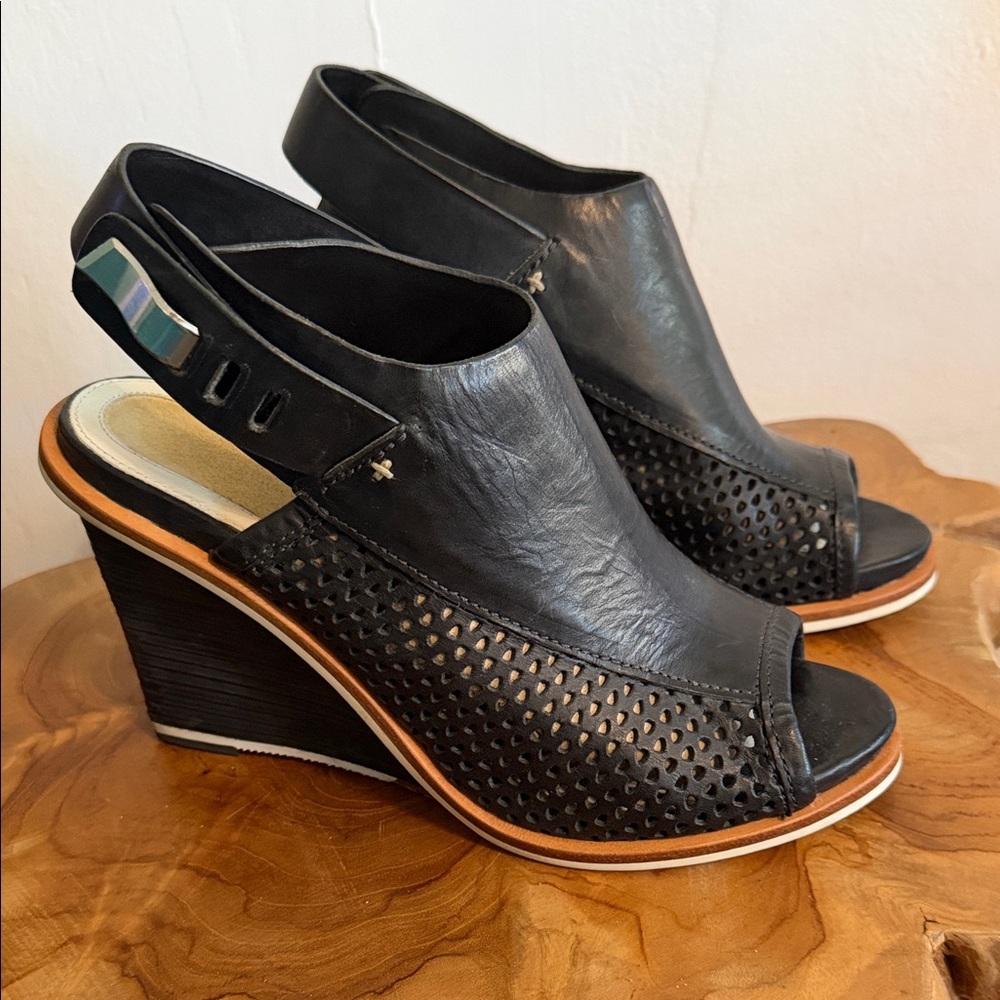 rag & bone Black Pala Wedge Sandals